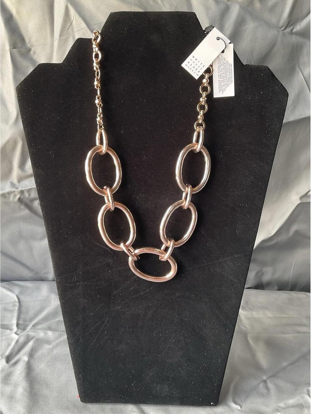 White House Black Market Brass Tone & Gold Tone Loop Chain Necklace  # 1208